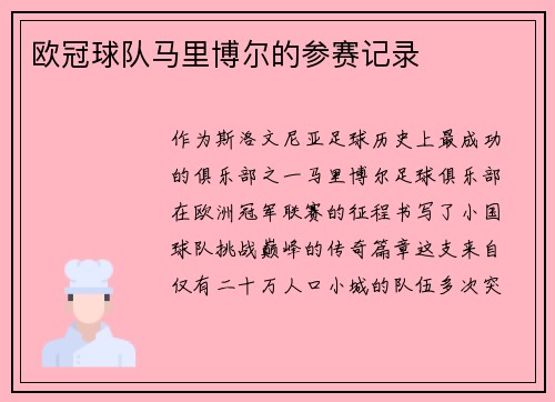 欧冠球队马里博尔的参赛记录