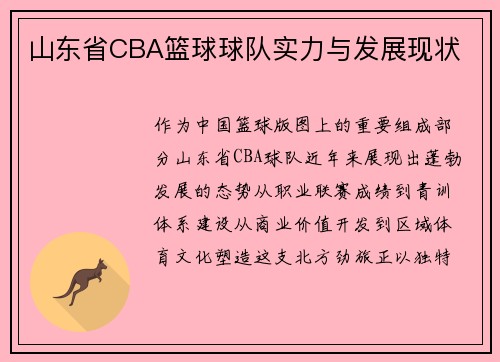 山东省CBA篮球球队实力与发展现状